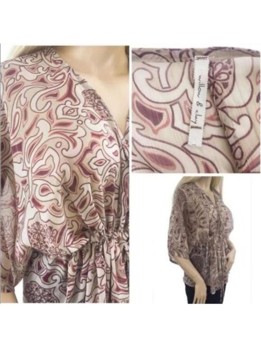 Bloomingdale’s x Willow & Clay Tie Front Flutter Sleeve Sheer Top| Coquette Boho - Picture 7 of 8